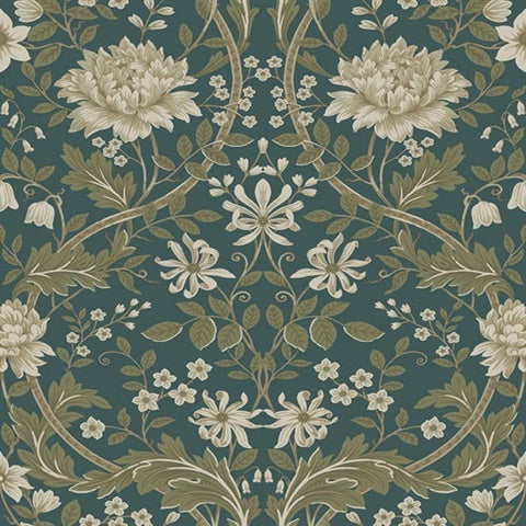 KT20104 Honeysuckle Floral Ogee Peacock Wallpaper