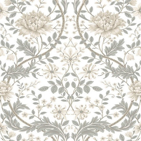 KT20106 Honeysuckle Floral Ogee Ivory Greige Wallpaper