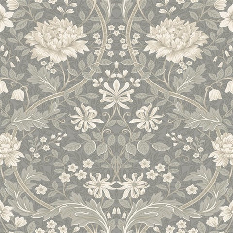 KT20108 Honeysuckle Floral Ogee Steel Wallpaper