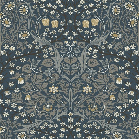 KT20202 Tulip Floral Trail Midnight Ochre Wallpaper