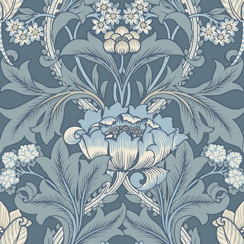 KT20502 Acanthus Floral Vine Dusty Blue Wallpaper