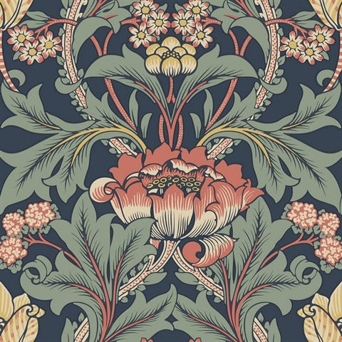 KT20504 Acanthus Floral Vine Midnight & Basil Wallpaper