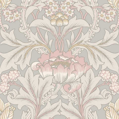 KT20506 Acanthus Floral Vine Light Smoke Blush Wallpaper