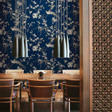 KT2171 Bird Blossom Chinoserie Blue Wallpaper 