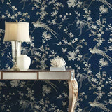 KT2171 Bird Blossom Chinoserie Blue Wallpaper 