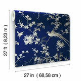 KT2171 Bird Blossom Chinoserie Blue Wallpaper 