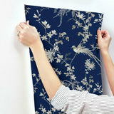 KT2171 Bird Blossom Chinoserie Blue Wallpaper 