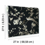 KT2173 Bird Blossom Chinoserie Black Wallpaper