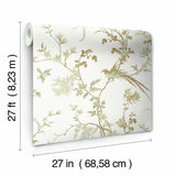 KT2174 Bird Blossom Chinoserie White Gold Wallpaper