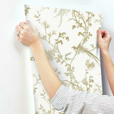 KT2174 Bird Blossom Chinoserie White Gold Wallpaper