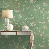 KT2175 Bird Blossom Chinoserie Green Wallpaper