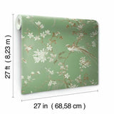 KT2175 Bird Blossom Chinoserie Green Wallpaper