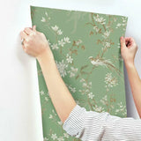 KT2175 Bird Blossom Chinoserie Green Wallpaper