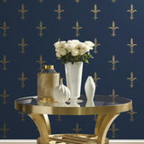 KT2191 Fleur De Lis Navy Gold Wallpaper