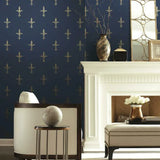 KT2191 Fleur De Lis Navy Gold Wallpaper