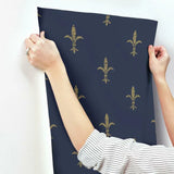 KT2191 Fleur De Lis Navy Gold Wallpaper
