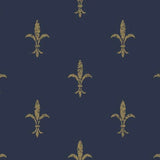 KT2191 Fleur De Lis Navy Gold Wallpaper