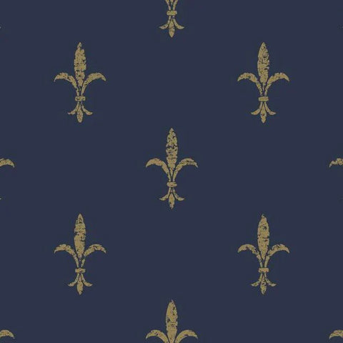 KT2191 Fleur De Lis Navy Gold Wallpaper