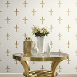 KT2192 Fleur De Lis White Gold Wallpaper
