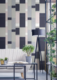 KTM1120 De Stijl Geometric Indigo Metallic Silver Wallpaper