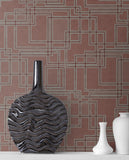 KTM1718 Bauhaus Cityscape Burgundy Graphite Wallpaper