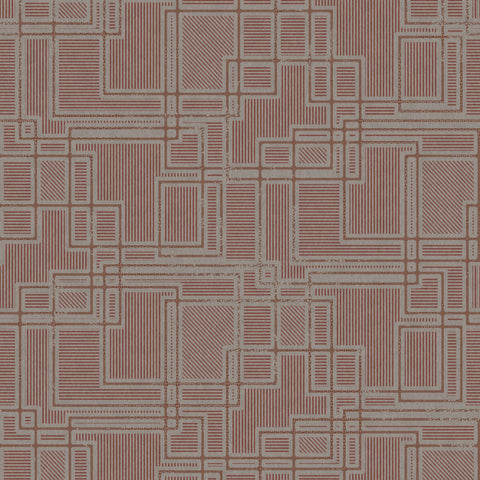KTM1718 Bauhaus Cityscape Burgundy Graphite Wallpaper