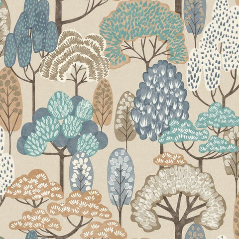 LD2115 Trees Motive Blue Wallpaper