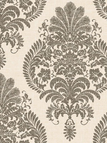 LN10400 Antigua Damask Charcoal Ivory Wallpaper