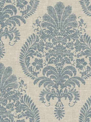 LN10402 Antigua Damask Air Force Blue Alabaster Wallpaper