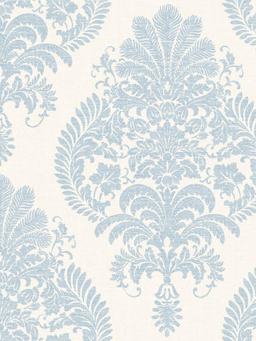 LN10412 Antigua Damask Blue Frost Bone White Wallpaper