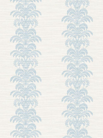 LN10502 Palm Frond Stripe Stringcloth Blue Frost Bone Whte Wallpaper