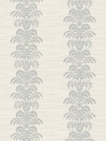 LN10508 Palm Frond Stripe Stringcloth Cove Gray Alabaster Wallpaper