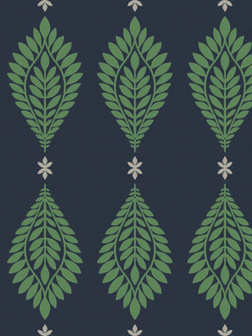 LN10612 Mirasol Palm Frond Midnight Blue Spearmint Wallpaper