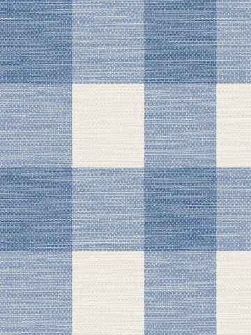 LN10802 Rugby Gingham Grasscloth Look Coastal Blue Ivory Wallpaper