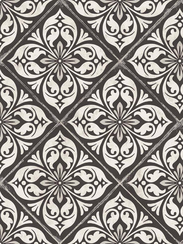 LN11000 Plumosa Tile Ebony Silver Wallpaper