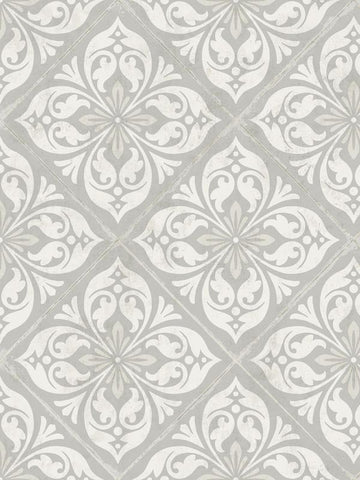 LN11008 Plumosa Tile Cove Gray Silver Wallpaper