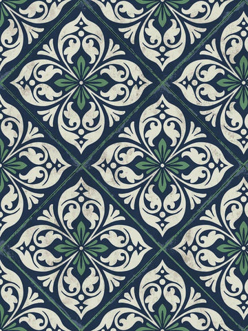 LN11012 Plumosa Tile Midnight Blue Spearmint Wallpaper