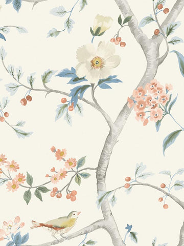 LN11101 Southport Floral Trail Eggshell Melon Carolina Blu Wallpaper