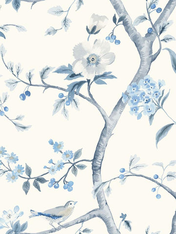 LN11102 Southport Floral Trail Eggshell Blue Shale Wallpaper