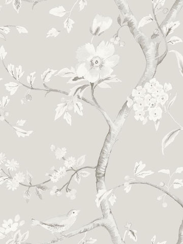 LN11108 Southport Floral Trail Metallic Silver Fog Wallpaper