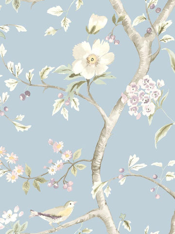 LN11112 Southport Floral Trail Sky Blue Arrowroot Wallpaper