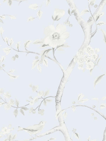 LN11122 Southport Floral Trail Blue Frost Cove Gray Wallpaper