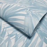 LN40702 Floral tropical palm leaves lush light blue off white faux fabric Wallpaper roll
