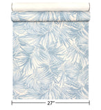 LN40702 Floral tropical palm leaves lush light blue off white faux fabric Wallpaper roll