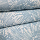 LN40702 Floral tropical palm leaves lush light blue off white faux fabric Wallpaper roll