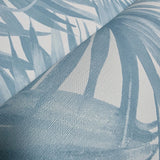 LN40702 Floral tropical palm leaves lush light blue off white faux fabric Wallpaper roll