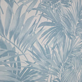 LN40702 Floral tropical palm leaves lush light blue off white faux fabric Wallpaper roll