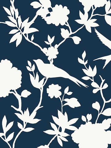 LN40902 Seabrook Tropical Bird leaf Blue Wallpaper