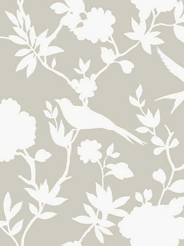 LN40907 Seabrook Tropical Bird leaf Gray Wallpaper