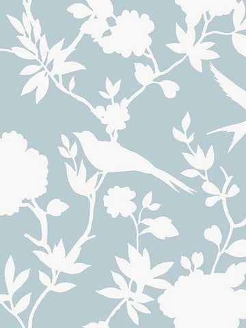 LN40912 Seabrook Tropical Bird leaf Blue Wallpaper